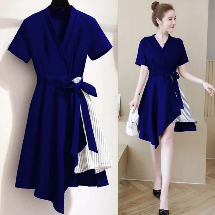 TERBARU 2021 NATAL BAJU CEWEK Dress salur eliva Dress wanita katun denim biru dongker fashion