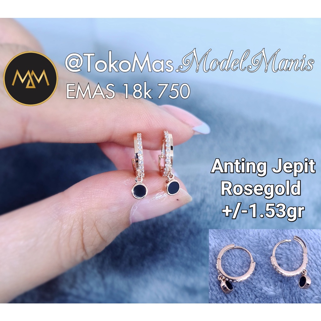 Anting Jepit bulat italy emas rosegold 750 kadar 18k