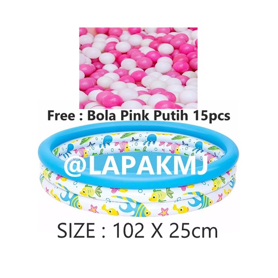 KOLAM RENANG ANAK BESTWAY 51008 PLUS BOLA biru putih 15PCS-KOLAM+BOLA15 PINKPUT