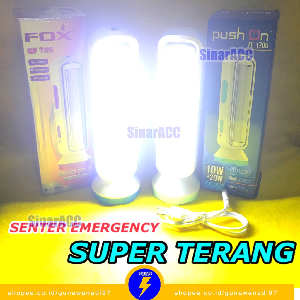 Senter fox GF 705 / 706 Emergency Super Terang led emergency panjang besar padam listrik lampu darurat