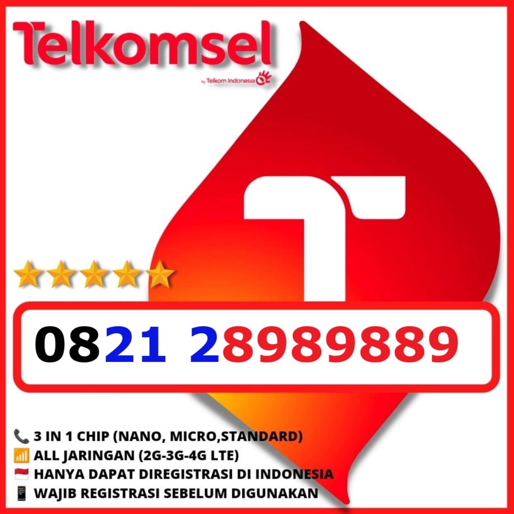 KARTU PERDANA 4GLTE NOMOR CANTIK SIMPATI CANTIK TELKOMSEL CANTIK 89 89 889 98