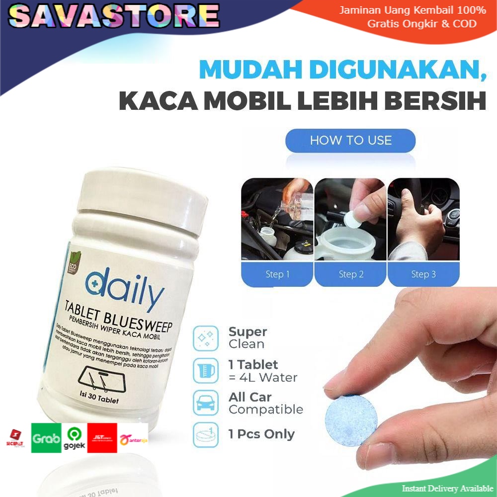 PEMBERSIH WIPER KACA MOBIL PREMIUM DAILY TABLET BLUESWEEP ISI 30pcs