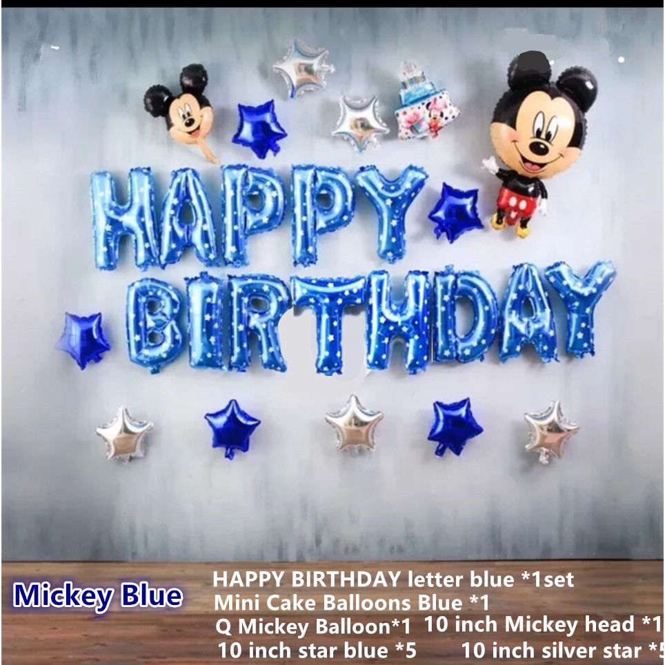 Mickey Minnie Selamat Ulang Tahun Tema Kartun Lucu Balon Biru Pink