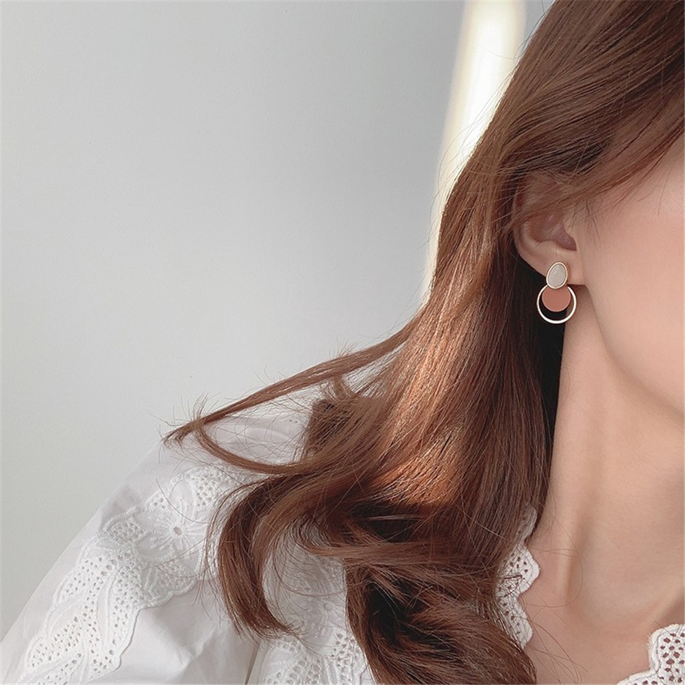 Anting Tusuk Model Bulat Ganda Gaya Korea Untuk Wanita #261141322