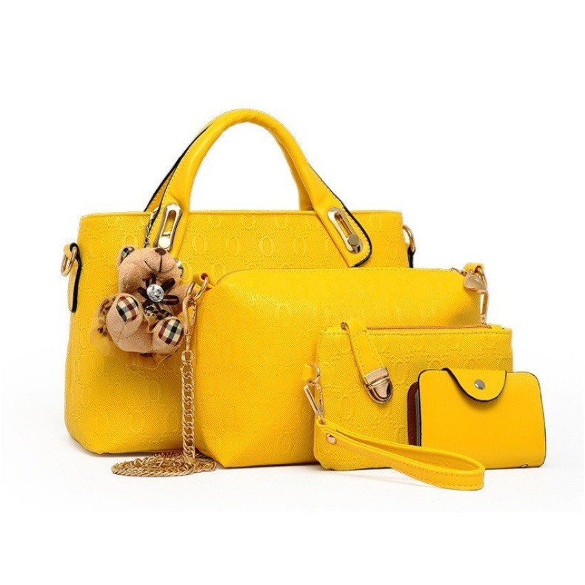 Jual Vicria Tas Branded Wanita - Korean Style High Quality 4in1 - Kuning Murah