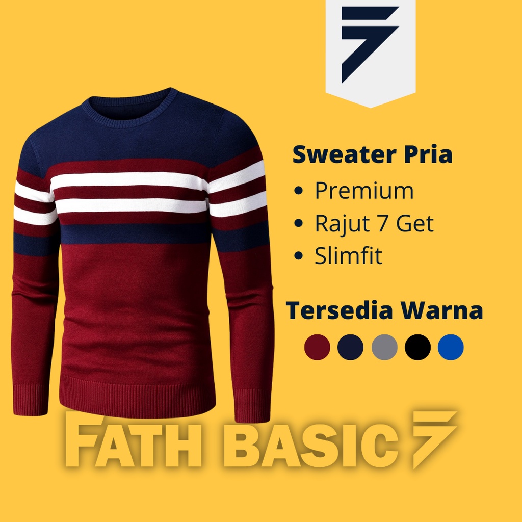 Sweater Pria Bahan Rajut Tebal Motif Salur Garis Korean Style