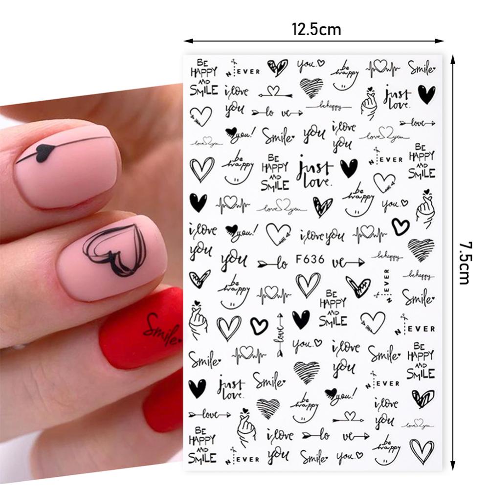 Timekey Stiker Kuku 3D Motif Hati / Huruf Untuk Dekorasi Nail Art / Manicure A6K7