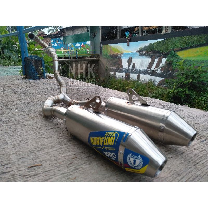 KNALPOT NORIFUMI TORC CABANG 2 SILINCER UNTUK CRF KLX DTRACKER DOUBLE SILINCER STAINLESS STELL