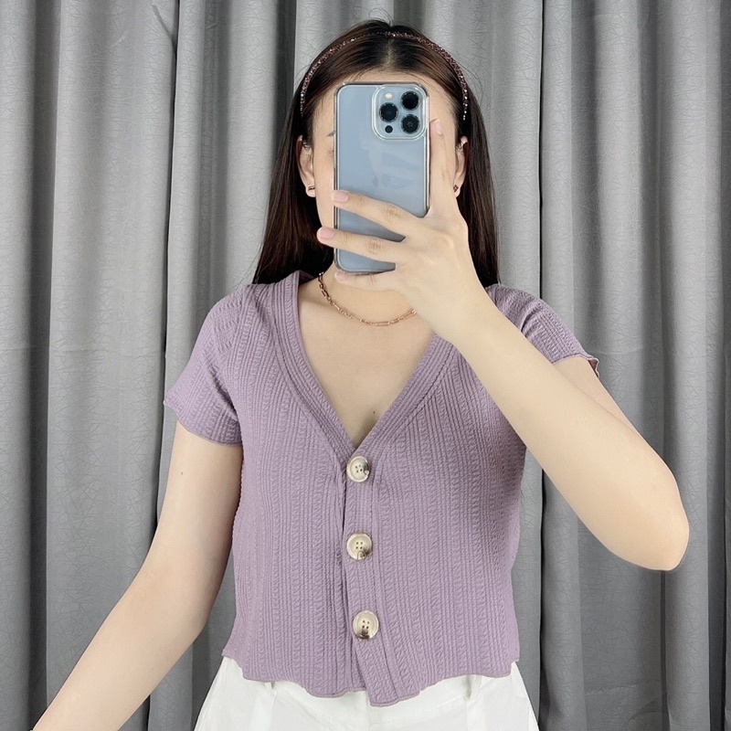 Kaylee V button crop 062 | Crop top button | atasan crop import