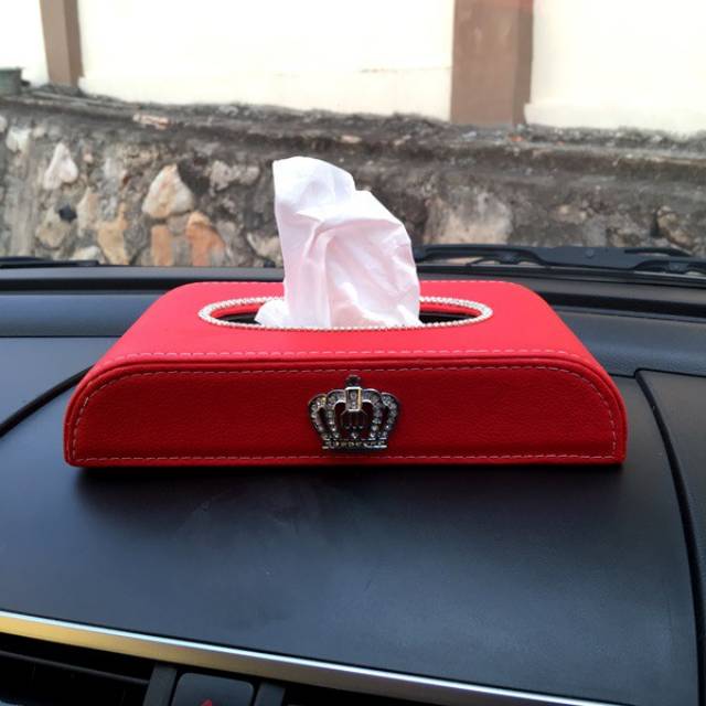 Kotak Tempat Tisu Mobil Car Dashboard Tissue Box Kulit Sintentis Bentuk D BLINK DAD CROWN MAHKOTA