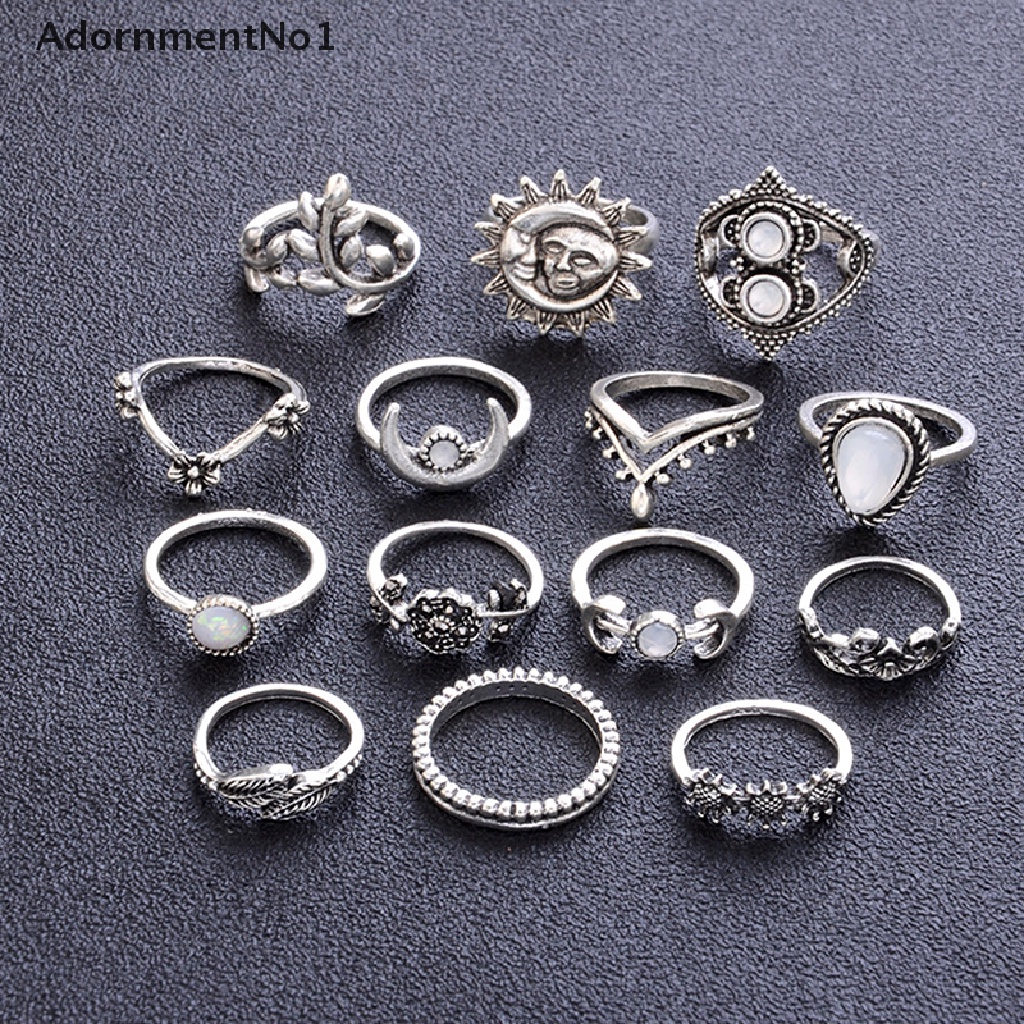 (AdornmentNo1) 14pcs / Set Cincin Buku Jari Aneka Bentuk Gaya Boho Untuk Wanita