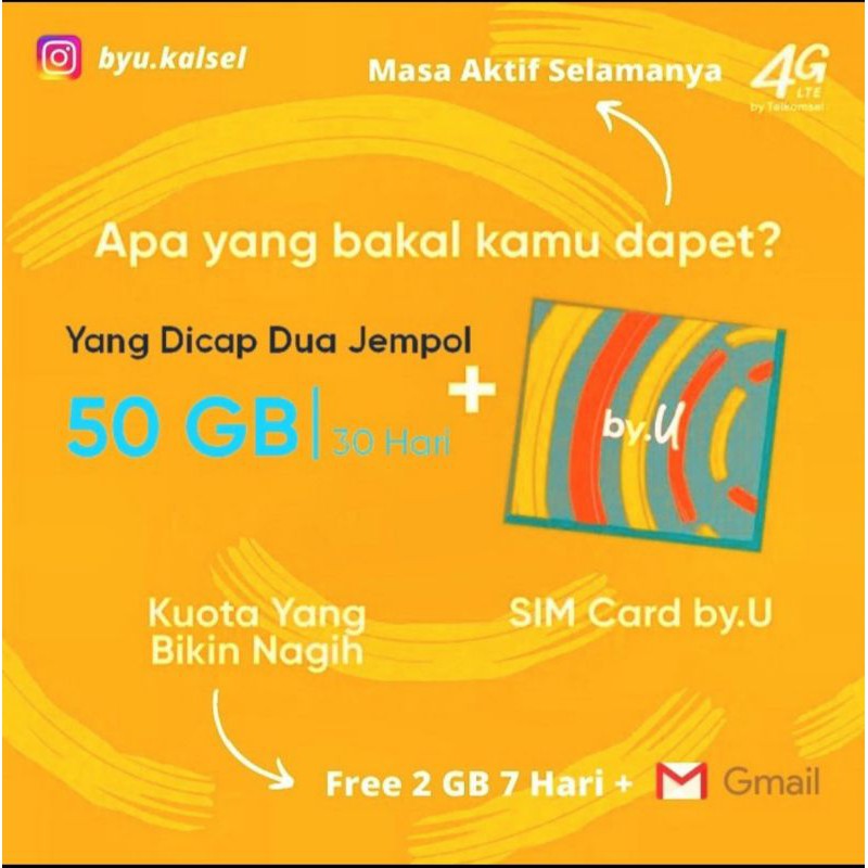 by.U Telkomsel - 50GB | 30 | Hari | Gratis 2 GB