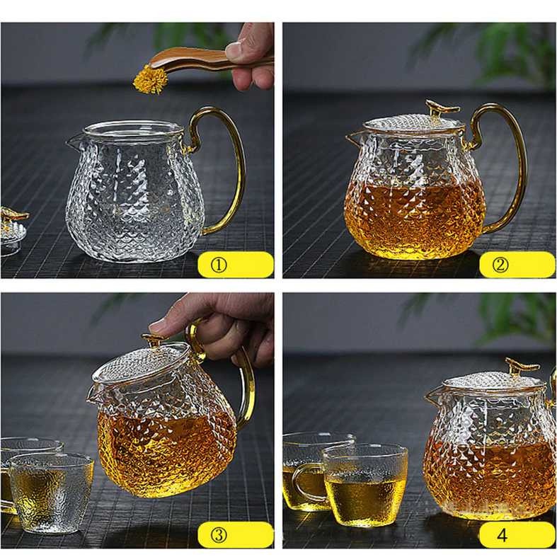 Teko Kaca Pitcher Teh Set 600ml 4 Pcs Gelas Borosilicate Glass