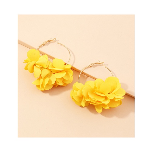 LRC Anting Tusuk Fashion Geometric Fabric Flower Alloy Large Ring Earrings K37005