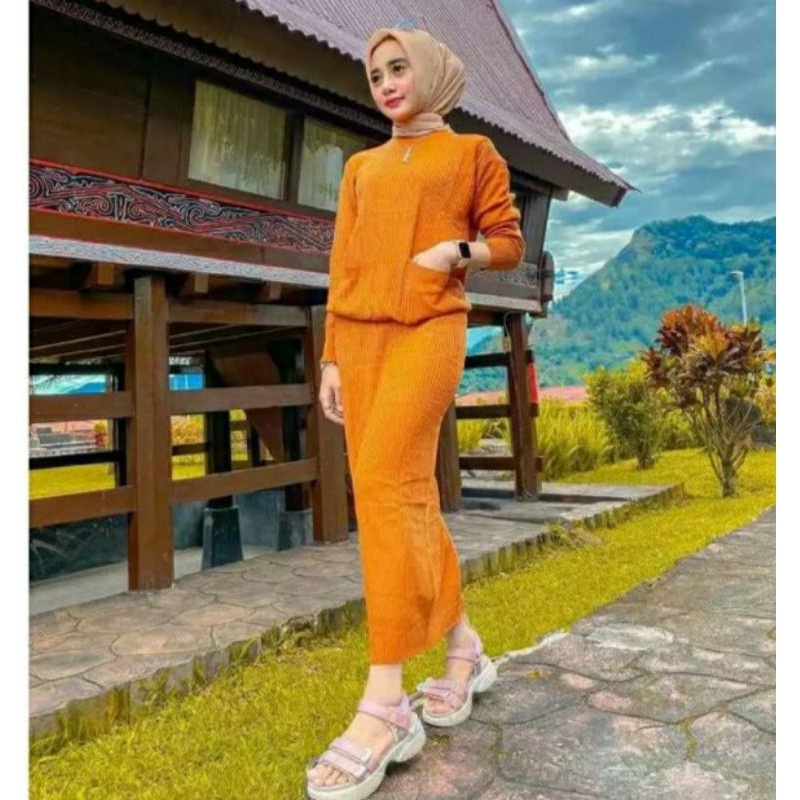 Rok Rajut Span / Rok Span Knit / Rok Panjang / Long Knit Skirt / Rok Wanita Kekinian / Celana Panjang Wanita-Mustard