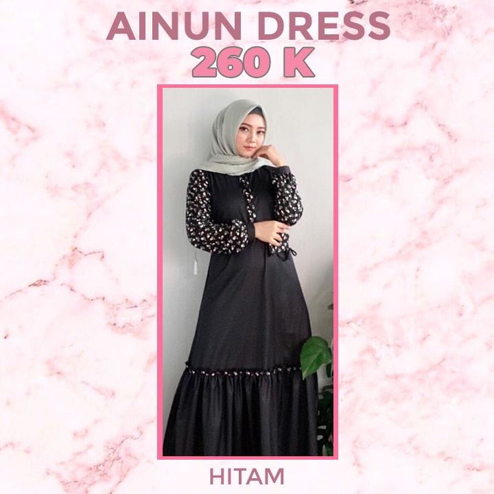 Roris Fasion AINUN 1 | Hitam | Gamis model terbaru untuk remaja dan dewasa