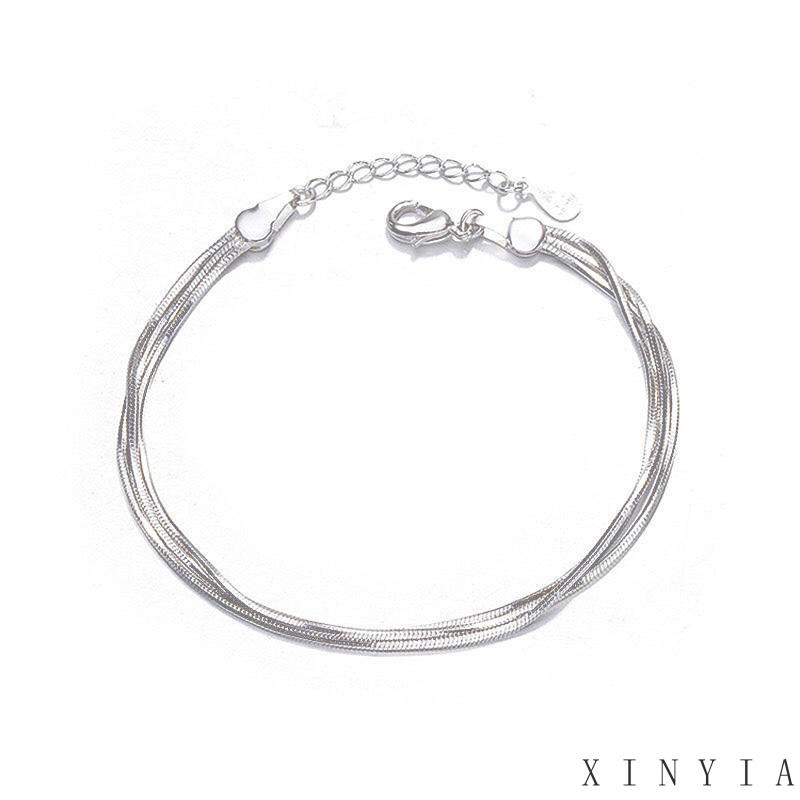 【COD】Gelang Rantai Tulang Ular Tiga Lapis Bahan 925 Sterling Silver Untuk Wanita