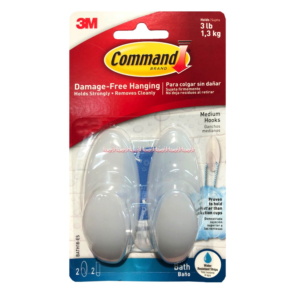 3M Command Bath Nano Medium Hook Gantungan Untuk Kamar Mandi Isi 2 Pengait Dinding