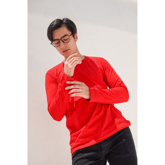 Kaos Polos Lengan Panjang 100%ASLI Cotton Combed 30S-12. Pjg.MERAHSPESIAL