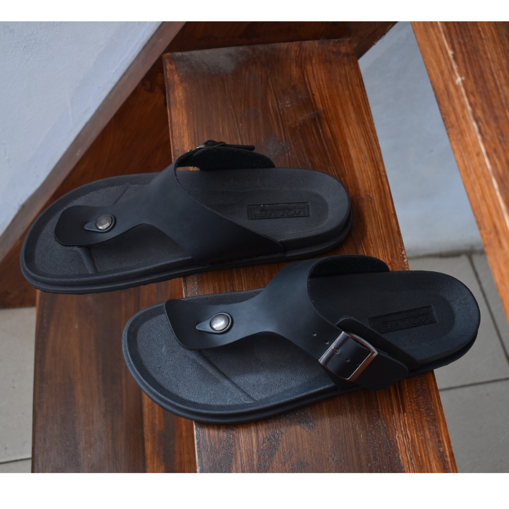 VS 01 BLACK |FORIND x Volve| Sendal Kulit Simpel Original Pria/Cowok/Men Sandal Lokal Ori Footwear