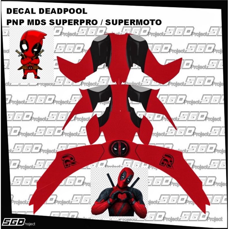 Stiker Decal Helm Motif Deadpool PNP MDS SuperPro Supermoto
