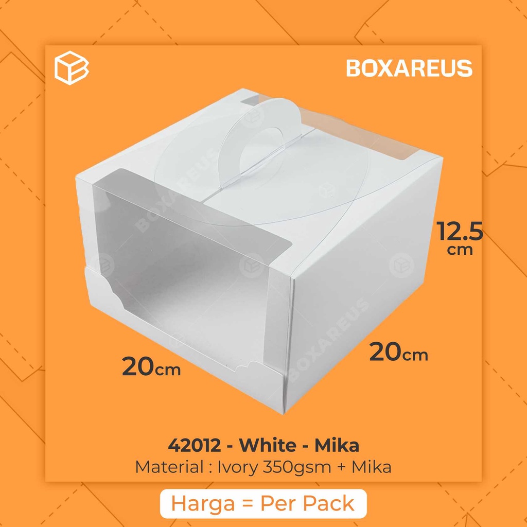 Box Mika Kotak Kue Cake Packaging Transparan Dus Handle | 42012 White (10pcs)