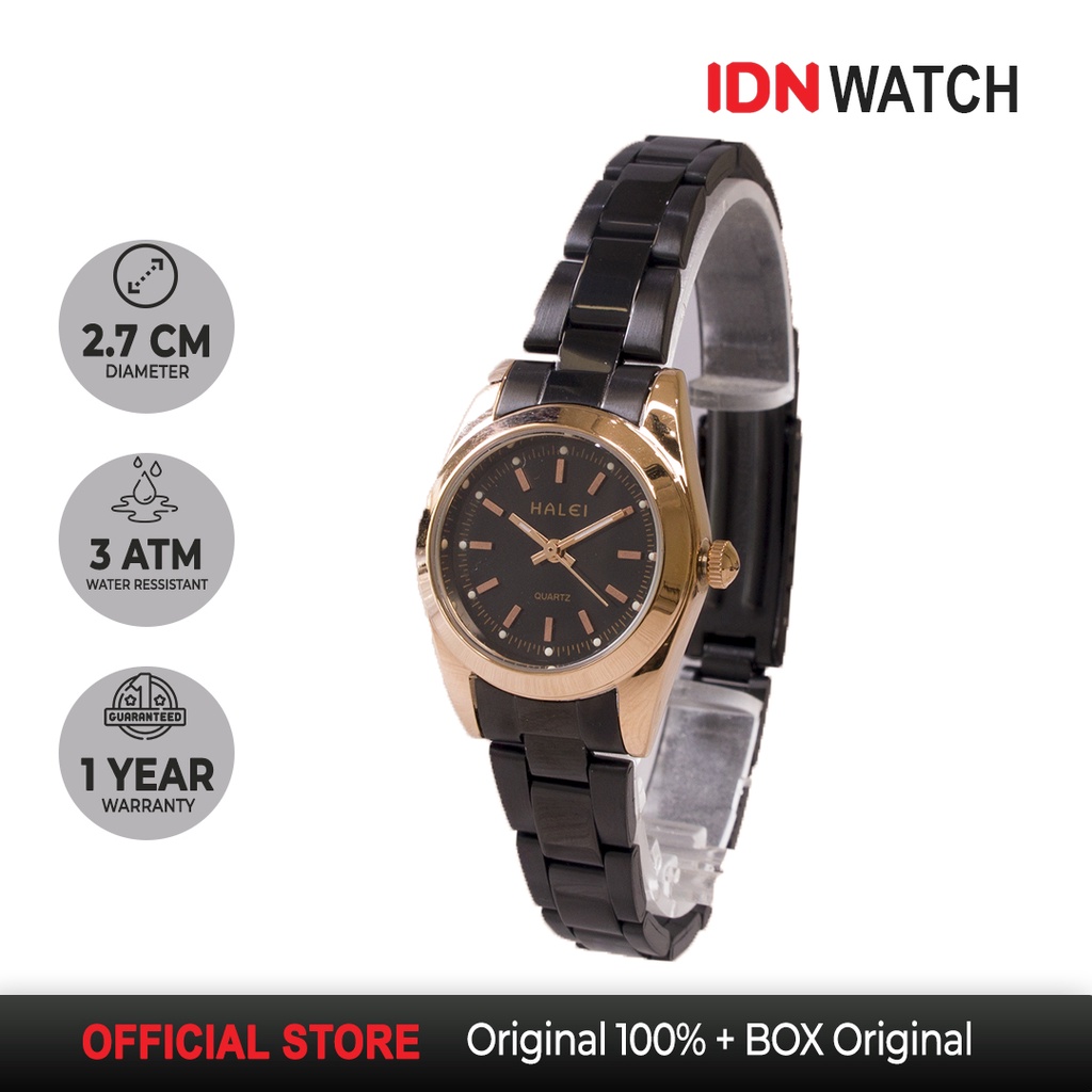 Jam Tangan Wanita Branded Mewah Halei Original Hitam Rosegold Classic Garansi 1 Tahun Haleiwatch 422