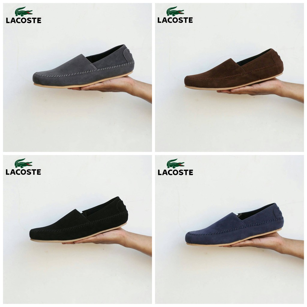 Sepatu Kasual Slip On Formal Kerja Kantoran Cowok Pria Lacoste Sanji Trend Kekinian Suede