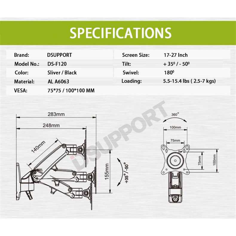 IDN TECH - Universal Monitor Arm Wall Mount Bracket Vesa Mount 17-27 Inch NB-F120