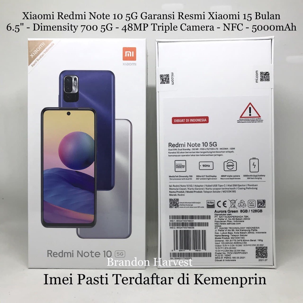 Xiaomi Redmi Note 10 5G [4GB+128GB] Dimensity 700 5G - 48MP Triple Camera - 6.5' IPS LCD - NFC - 5000mAh Garansi Resmi Xiaomi 15 Bulan