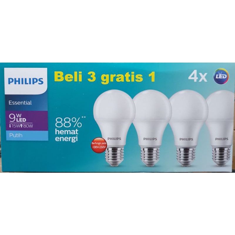 Lampu Philips LED Essential Multipack Essential LED 5W 7W 9W 11W Beli 3 gratis 1