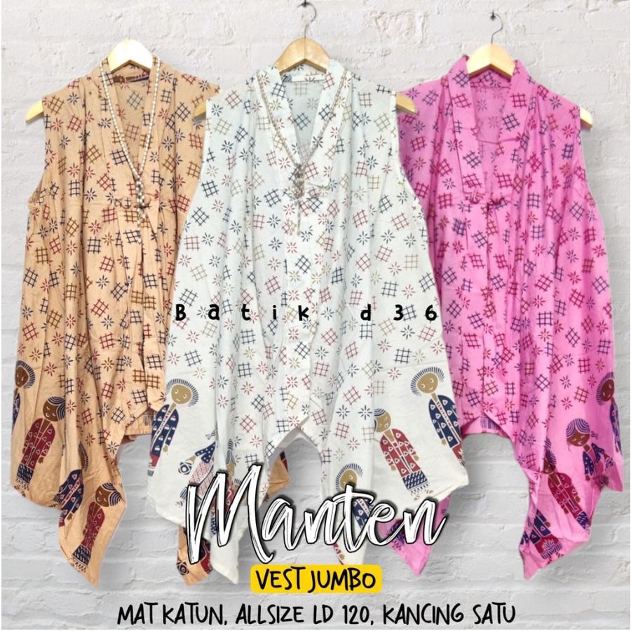 Vest TL Manten Jumbo Katun Tanpa Lengan Cardi Karakter Batik Pagar Truntum Wanita