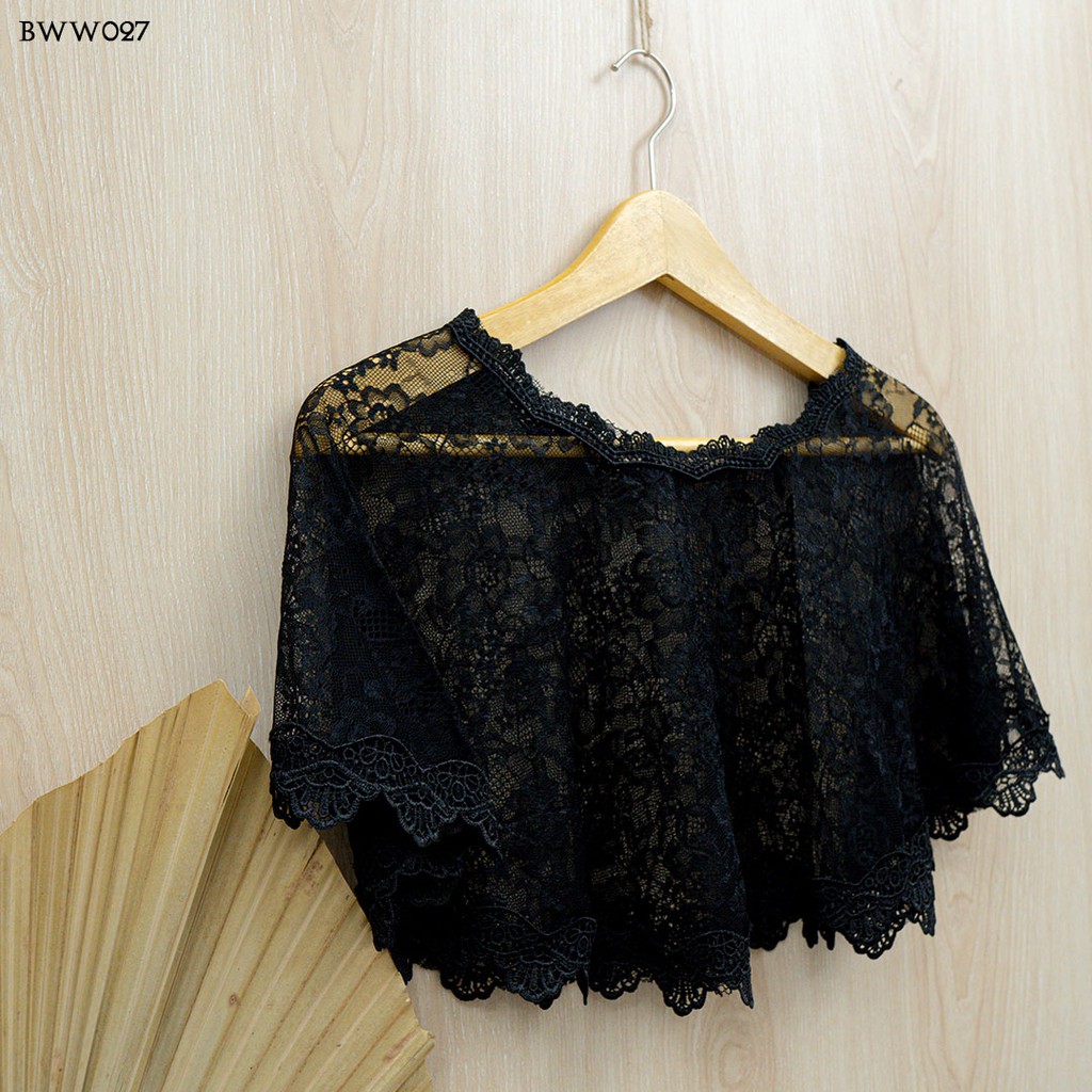 [STOK TERBATAS] AKSESORIS WEDDING LACE BOLERO KARDIGAN PESTA HITAM BWW027