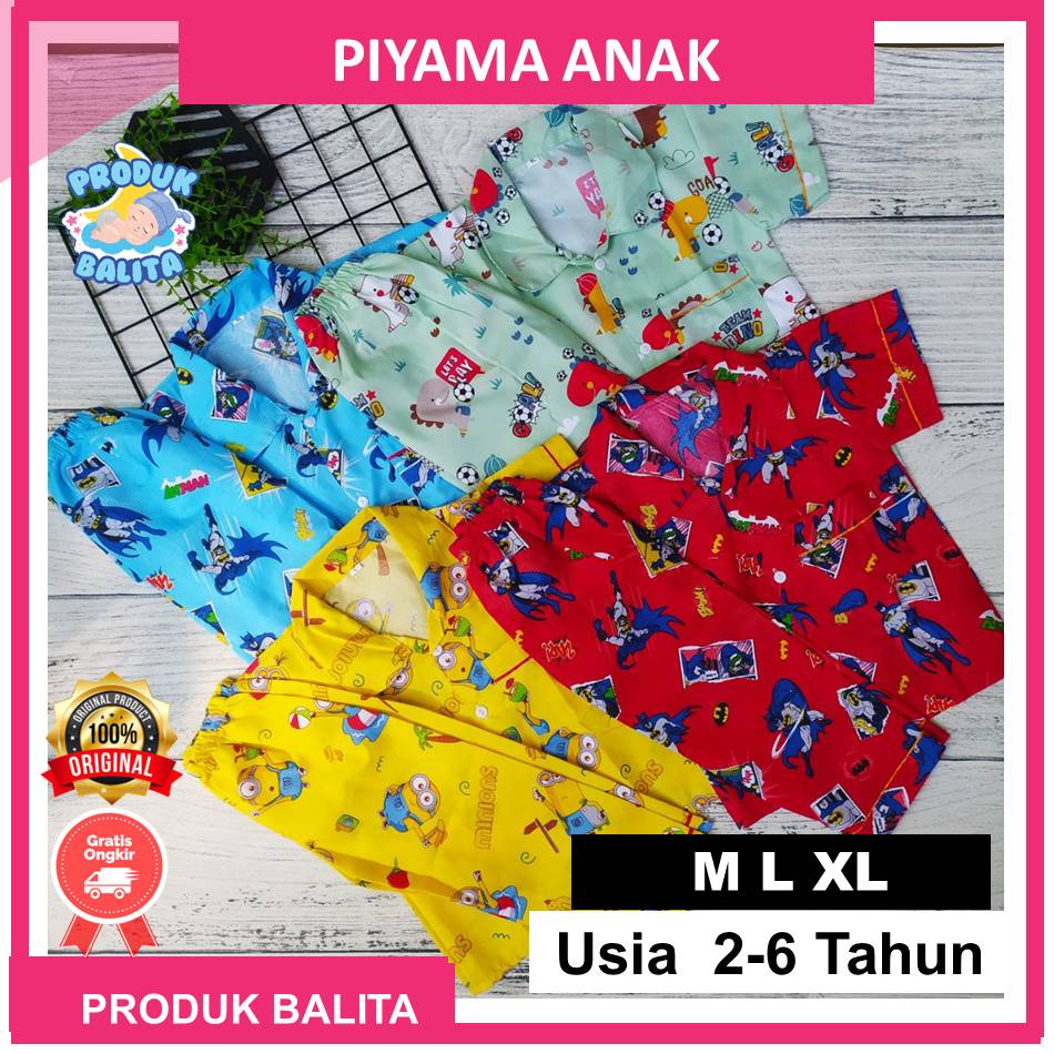 Piyama Anak Laki-laki Perempuan Motif Karakter Lucu  Size M L XL Usia 1- 5 Tahun