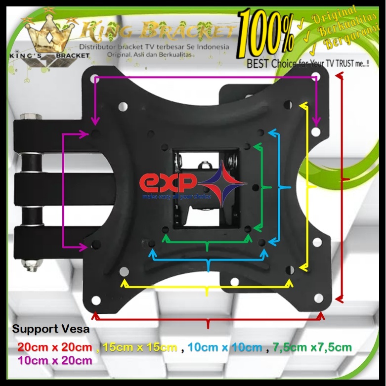 Bracket TV TOSHIBA 14 s/d 43 inch 6 ARAH FULL BESI SUPER KOKOH GARANSI 100% ORI