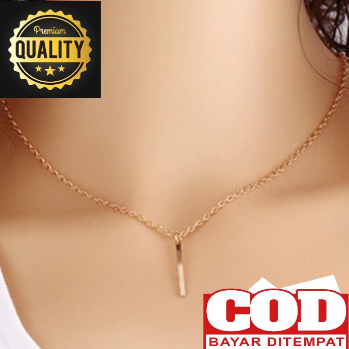 KALUNG WANITA PENDEK LIONTIN BATANG EMAS ELEGAN