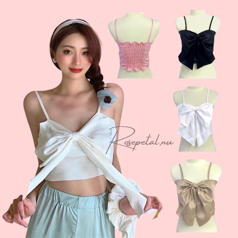 julees ribbon top korean / korea crop tank top / satin tanktop