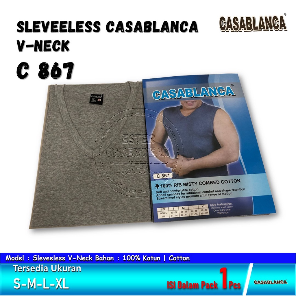 Kaos Sleeveless | Runcool Casablanca V-Neck C 867 Isi-1Pcs