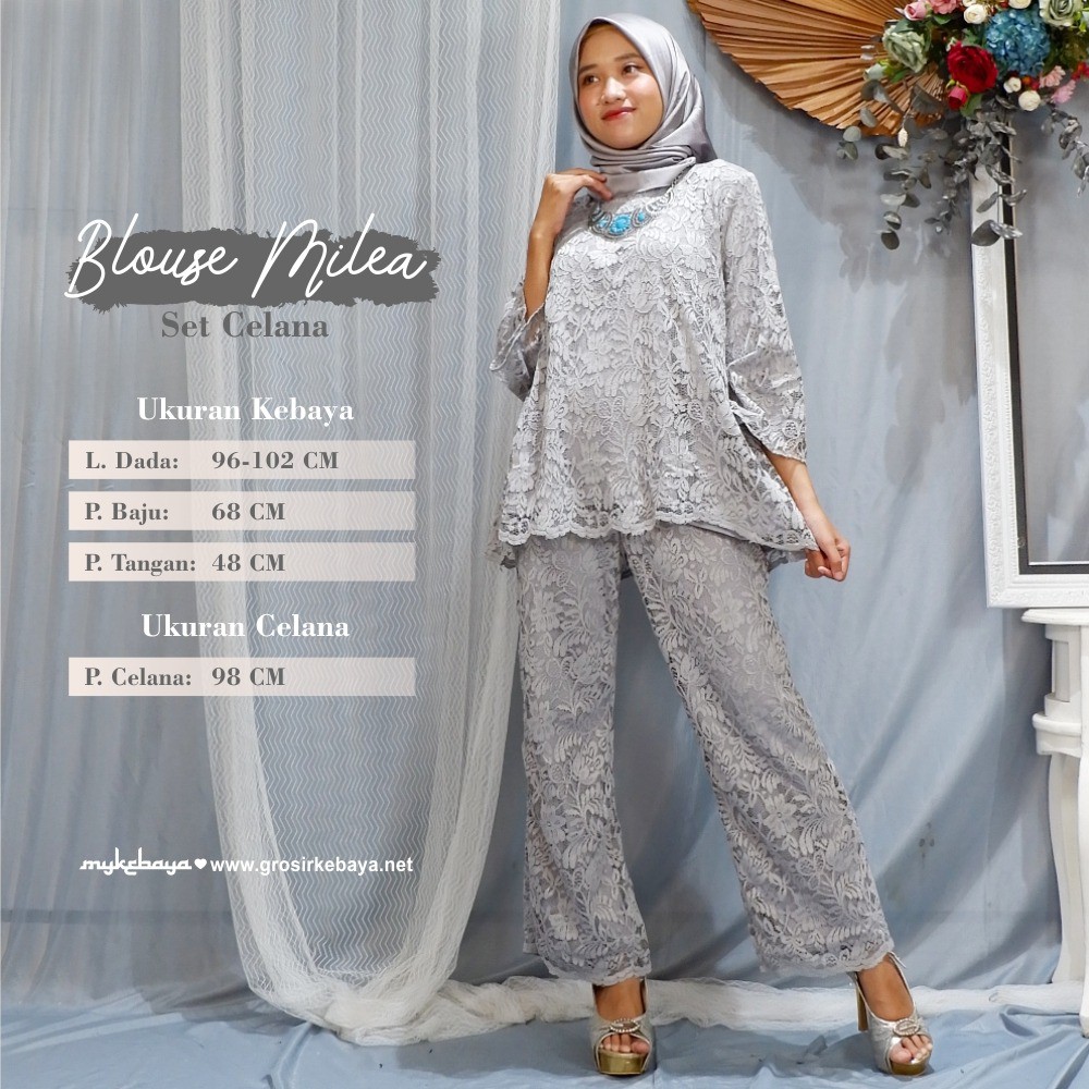 Pomo Milea Set Celana modern setelan broklat kulot terbaru murah set kebaya brokat cassual