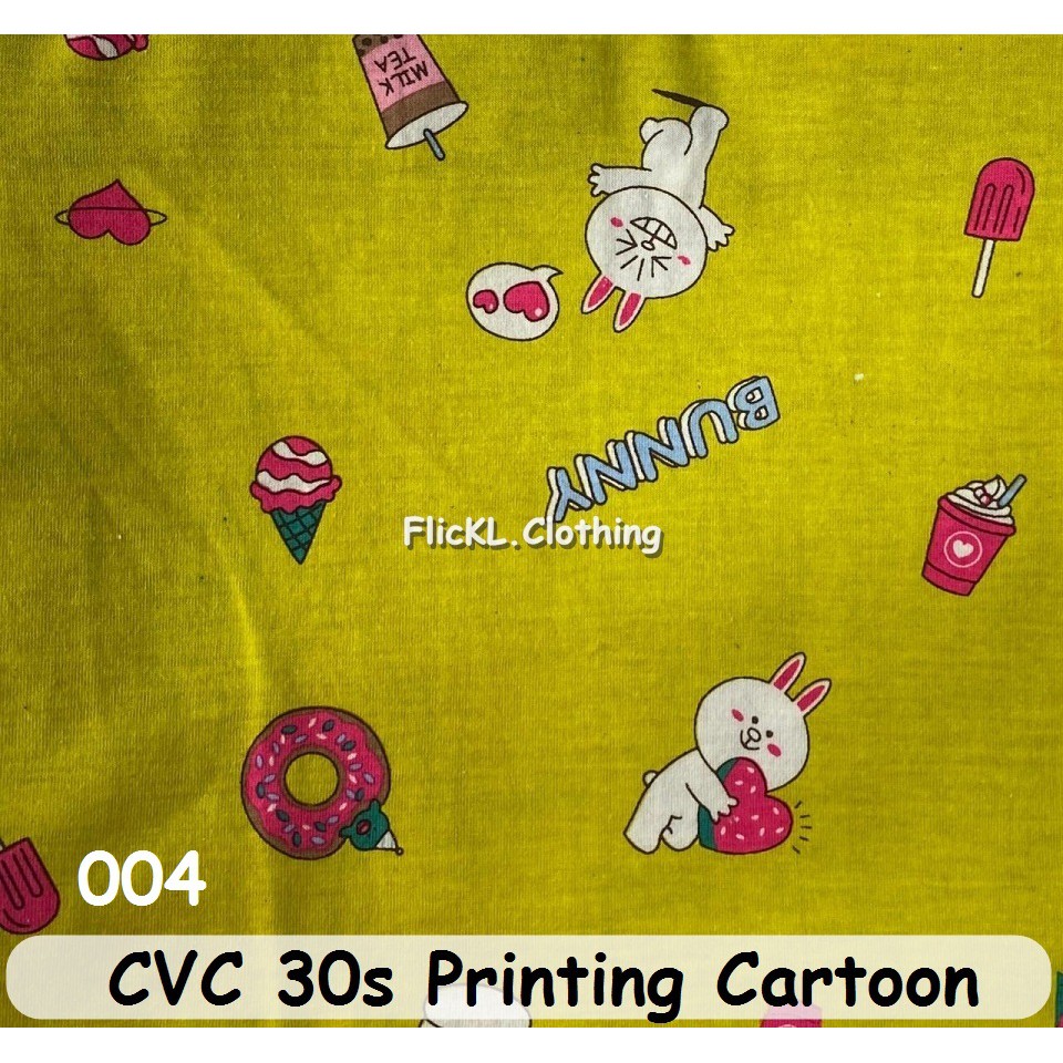 Bahan Kain Kaos Baju Cvc 30s Printing Cartoon Animasi Motif Anak Anak