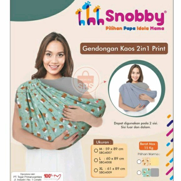 Snobby Geos 2 in 1 Print Twiza XL, L, M, Bolak Balik Gendong Bayi Instan Jumbo | Gendongan Kaos Cukin instan