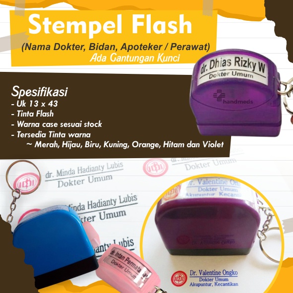 STEMPEL NAMA BIDAN, DOKTER, APOTEKER, JABATAN, NO HP. CUSTOM FLASH WARNA- GANTUNGAN TRANSPARAN UK 1.