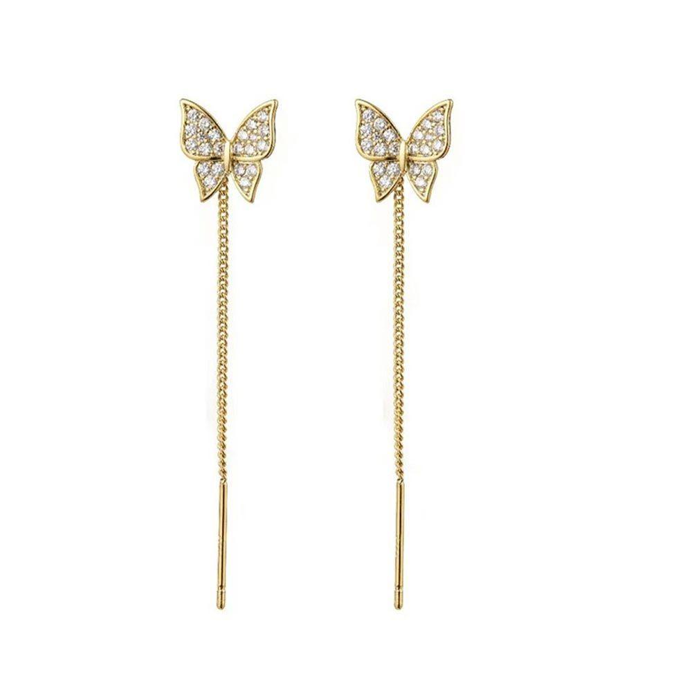 Mxbeauty Anting Tusuk Wanita Elegnat Manis Untuk Anak Perempuan Hadiah Geometris Kristal Butterfly Drop Earrings
