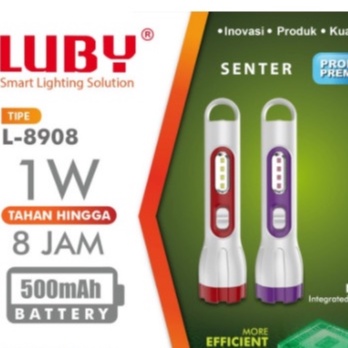 Senter LED Super Terang 2 in 1 Luby-8908 Tahan Hingga 8 Jam Kapasitas 1Watt gratis minyak wangi kasturi 10ml