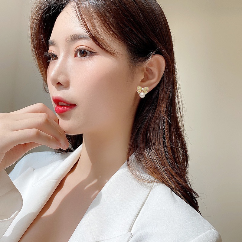 Anting Stud Desain Ikatan Simpul Aksen Mutiara Bahan S925 Gaya Korea Untuk Wanita