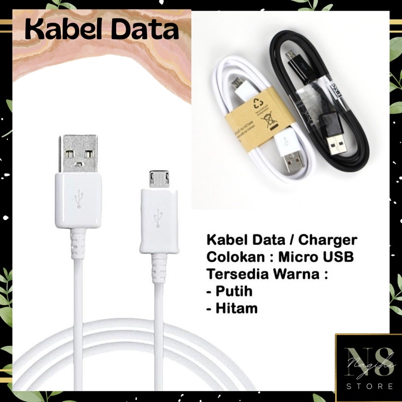 Kabel Data Micro USB Putih Panjang 1 Meter || Cable Bulat 1m 100Cm 1A Smartphone Handphone Hp Mikro