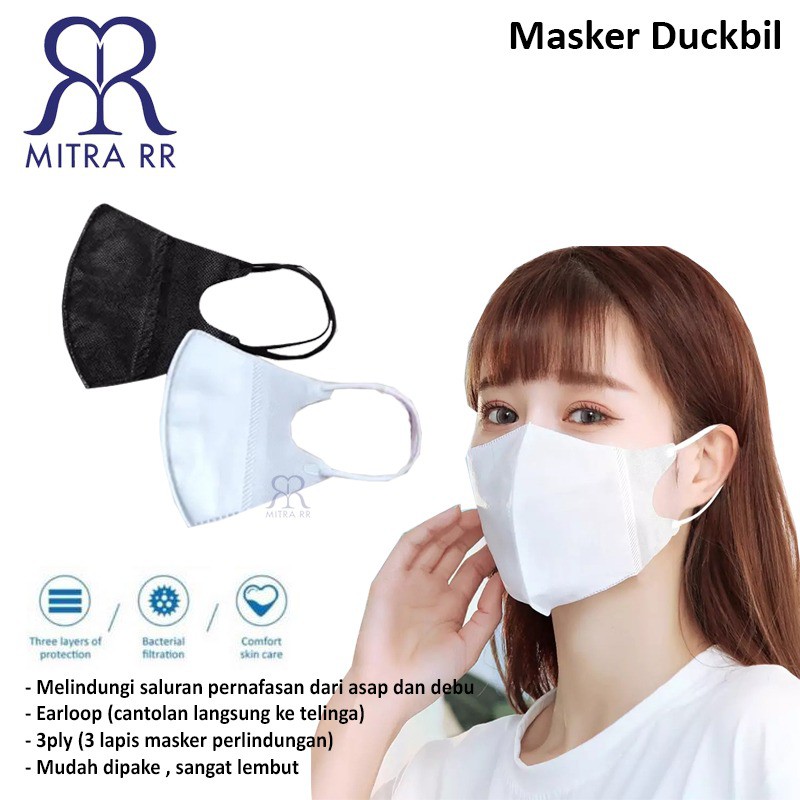 Masker Dukbil Dewasa / Masker Duckbil Putih Hitam 3 Layer