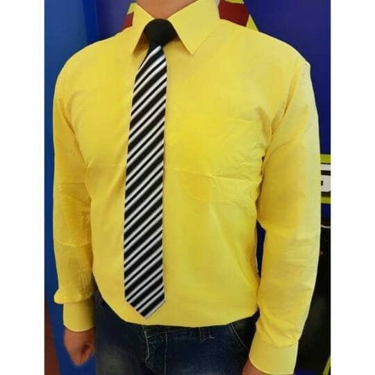 Lesta Langgeng Kemeja Formal Pria Standard Bahan Kain Katun Warna Kuning Polos Lengan Panjang