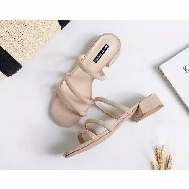 Sandal Wanita Hak Tahu 3cm suede Tali 3-1