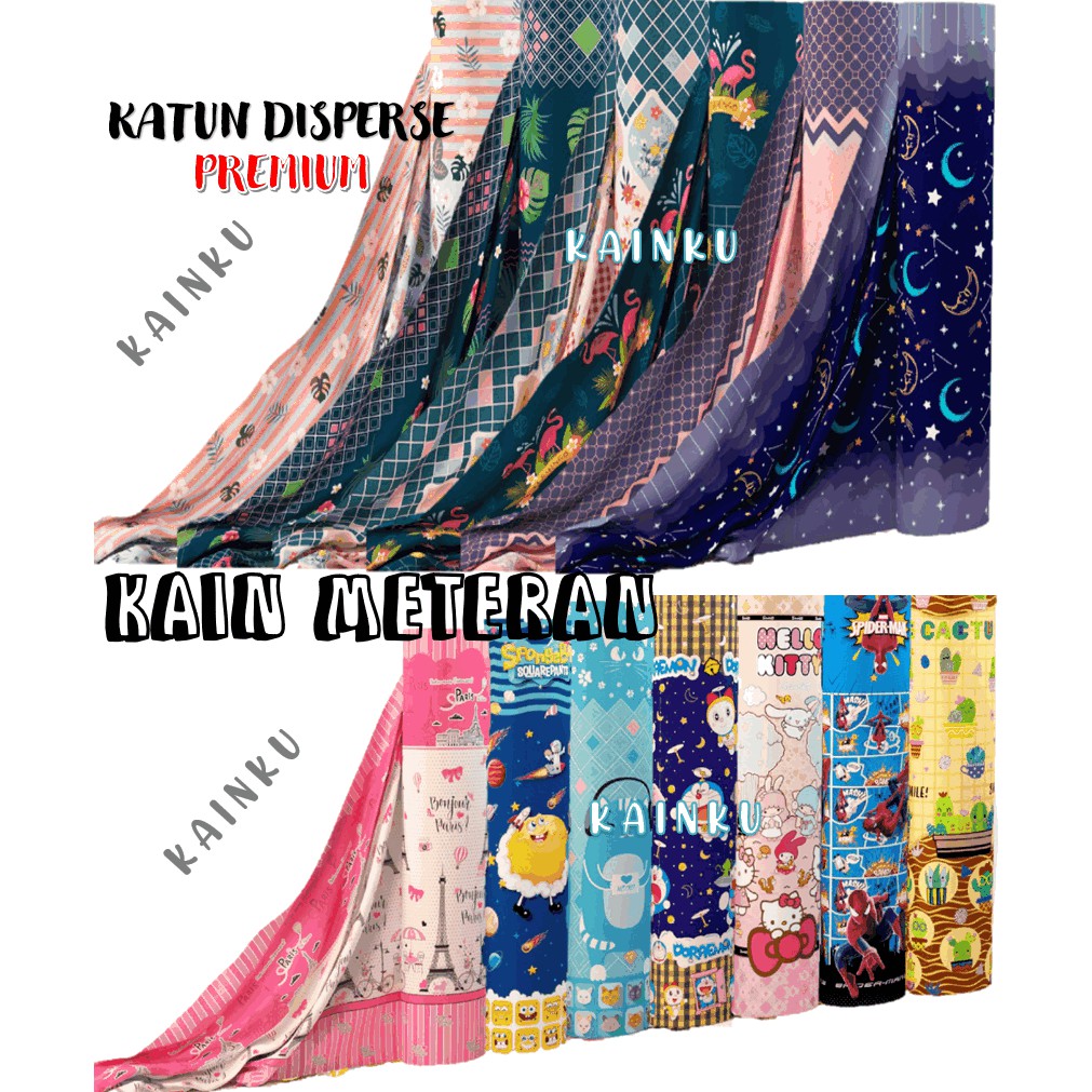 KAINKU - Kain Meteran Microtex &quot;KARAKTER ANAK DINO LEBAH KAKTUS FLAIMNGGO BINTANG&quot; (harga 1 meter)